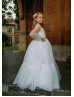 Long Sleeves Beaded Ivory Lace Tulle Flower Girl Dress